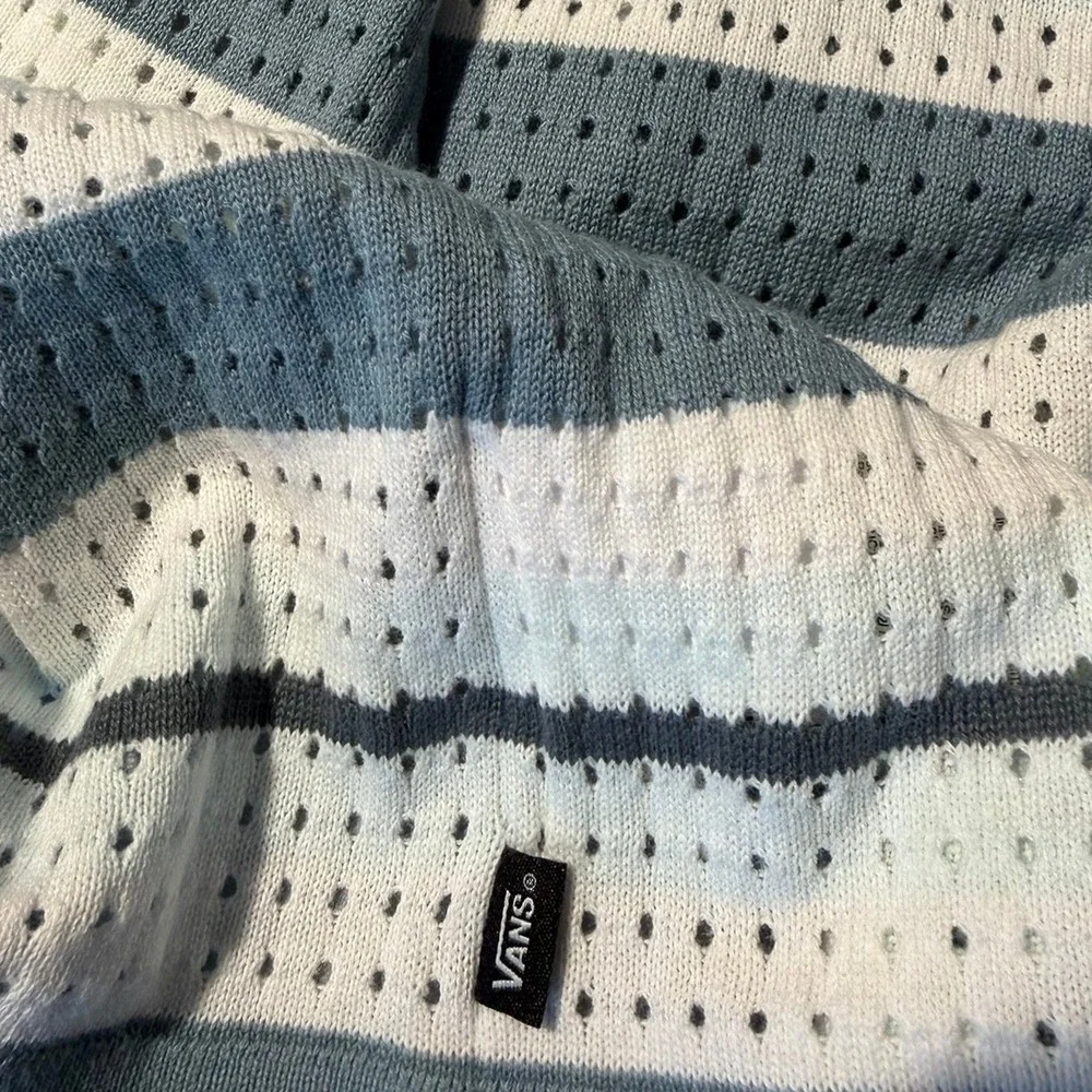 Vans Feldman Sweater Shirt Polo Mens Large Blue White Striped Open Knit NWT